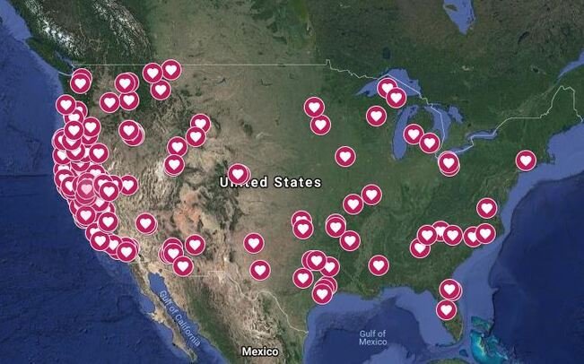 Map of Camp Fire survivor relocations across the U.S.